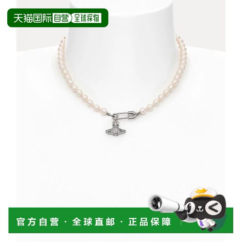欧洲直邮VIVIENNE WESTWOOD西太后珍珠水钻镶嵌别针项链银色
