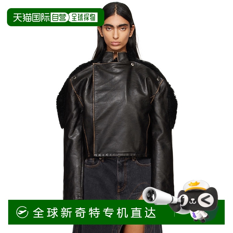 香港直邮Y PROJECT 女士 棕色 Collapsed Shoulder 合成皮革夹克