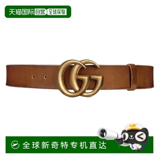 GUCCI古馳男女4cm皮革雙G銅扣寬版 自營 腰帶棕色