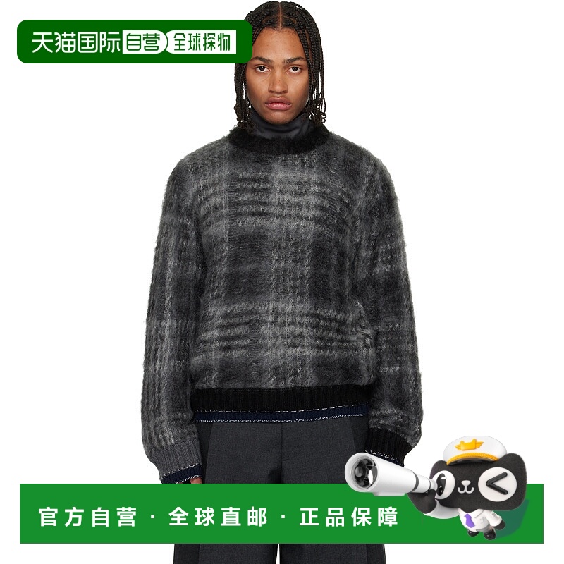 1h可退 香港直邮Sacai 男士 灰色 Plaid Mohair Knit 毛衣 250383