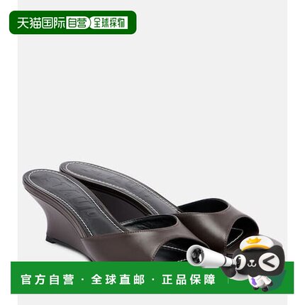 1h可退 香港直邮Staud 女士 Brigitte 皮质坡跟凉拖 brown棕色 舒