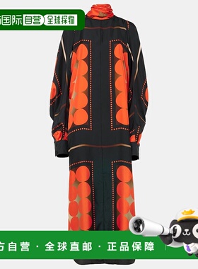 香港直邮KHAITE 女士 Lexi 印花缎面长款连衣裙 orange橙色 舒适