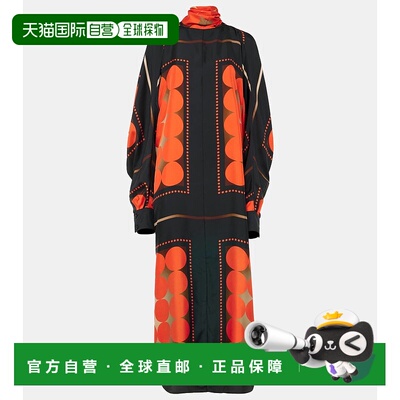 香港直邮KHAITE 女士 Lexi 印花缎面长款连衣裙 orange橙色 舒适