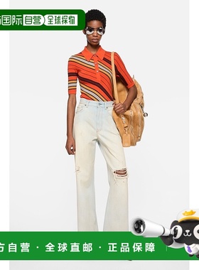 自营欧洲直邮Acne Studios FW25女士多色/橙色羊毛条纹七分袖Polo