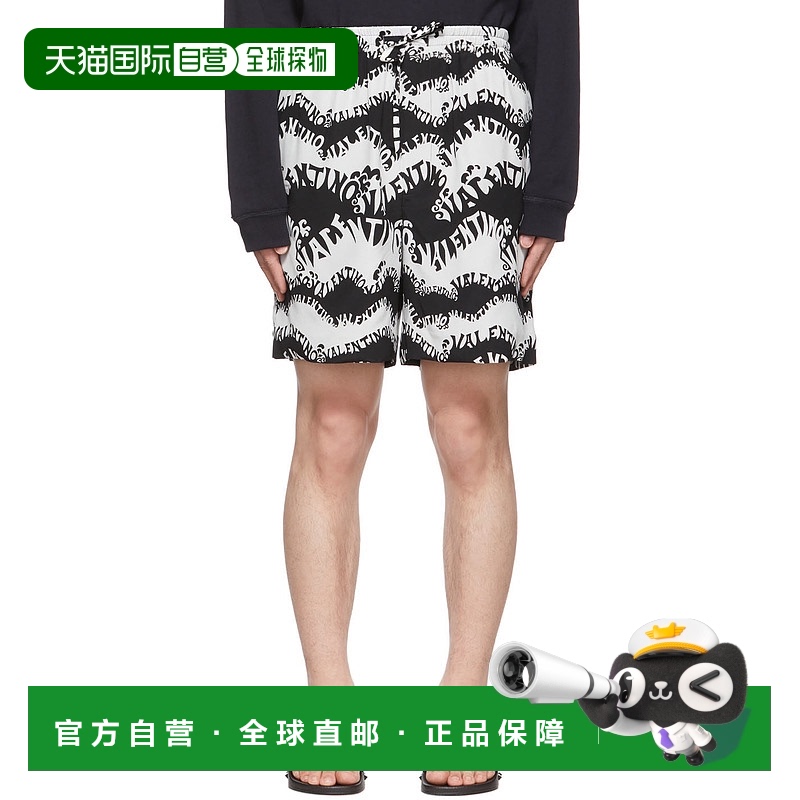 香港直邮Valentino 华伦天奴 男士 黑色 & 白色真丝短裤 XV0RDC60