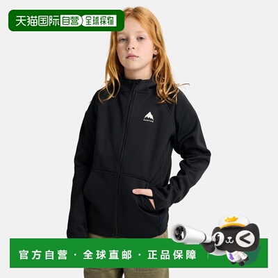 欧洲直邮Burton伯顿 Crown男孩黑色聚酯纤维防水拉链抓绒卫衣