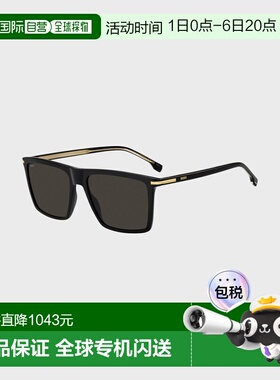 自营欧洲直邮Hugo Boss 男士黑色醋酸纤维金色细节太阳镜配饰