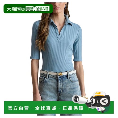 美国直邮Lauren Ralph Lauren 女士 Polo 罗纹针织中袖T恤女装