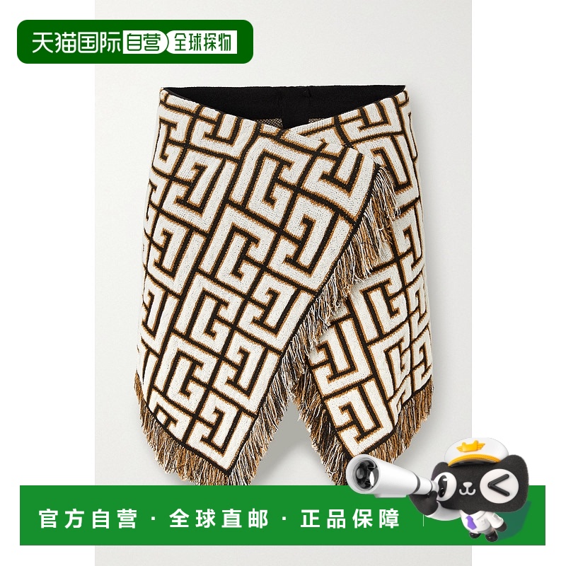香港直邮Balmain 巴尔曼 女士 围裹效果流苏提花针织迷你半身裙 X