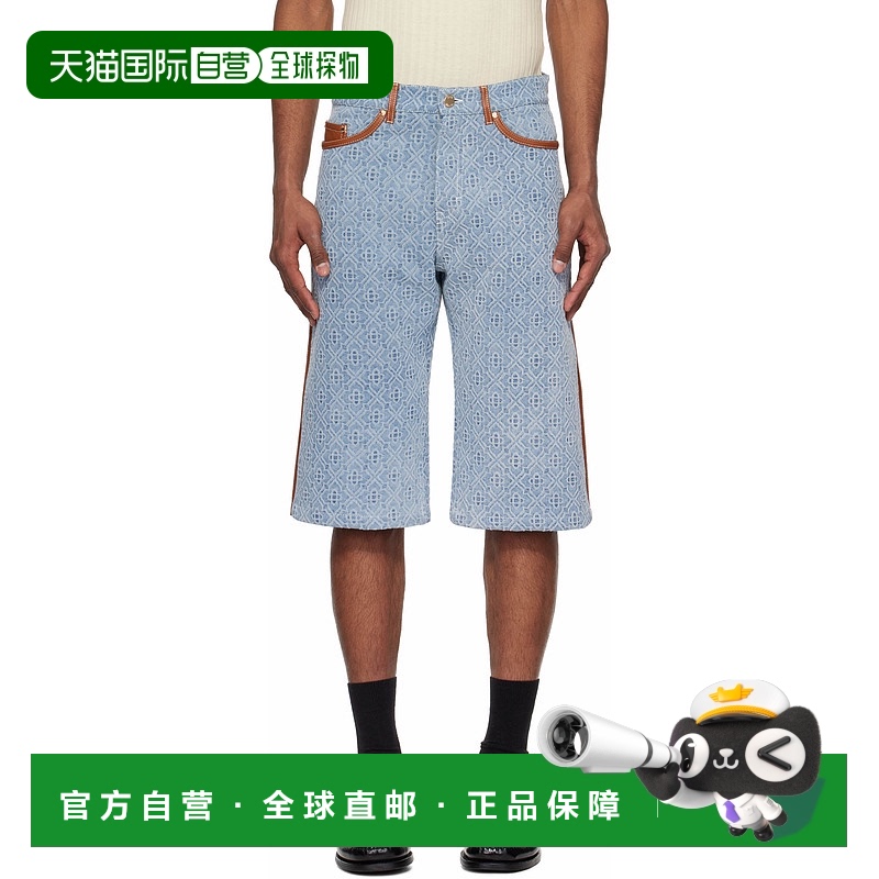 1h可退 香港直邮Casablanca 男士 蓝色花押字牛仔短裤 MPS25TR249