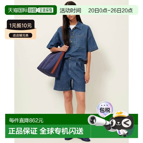 自营欧洲直邮Sessun思溯 Bermuda Santa port女士牛仔蓝百慕大短