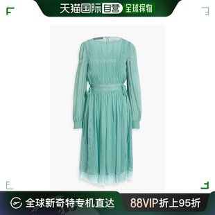 女士蕾丝边褶皱真丝雪纺连衣裙 香港直邮Alberta Ferretti