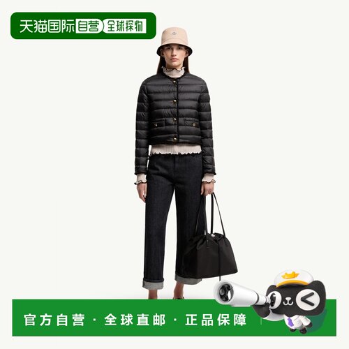 欧洲直邮自营MONCLER盟可睐 Fleurs女士黑色尼龙镶边短款羽绒服