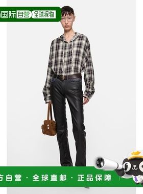 自营欧洲直邮Acnes Studios 女士黑色/绿色粘胶纤维格纹连帽外套