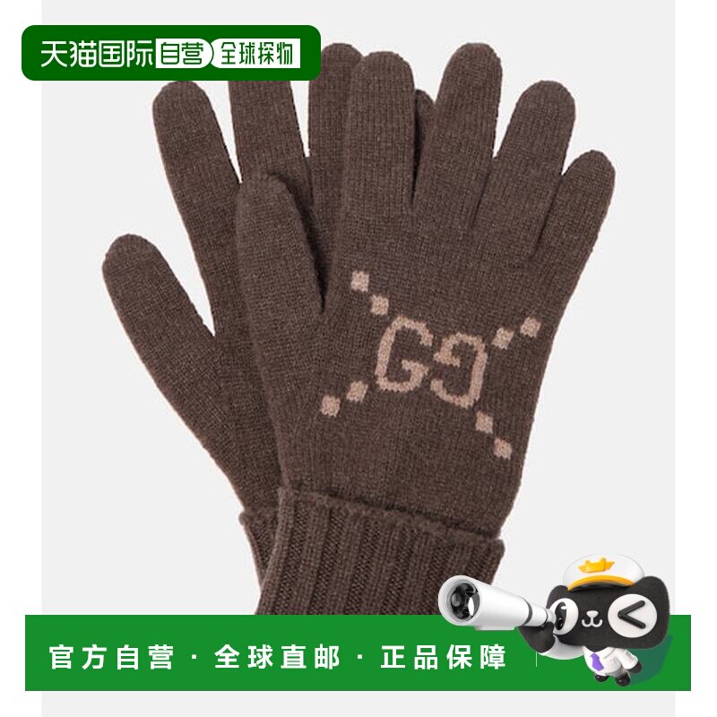 香港直邮Gucci 古驰 女士 GG 羊绒提花手套 brown棕色 舒适时尚