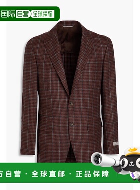 香港直邮Canali 康钠丽 男士 Kej 格纹羊毛羊绒混纺花呢西装外套