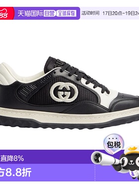 自营欧洲直邮GUCCI/古驰 女士黑色白色皮革MAC80低帮系带运动鞋