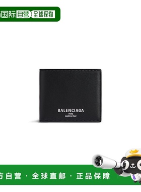 自营欧洲直邮Balenciaga巴黎世家 Credit男士黑色小牛皮logo标识