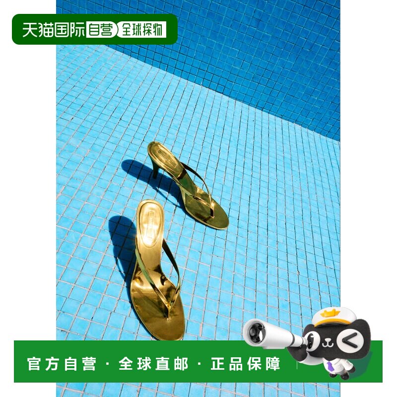 自营欧洲直邮MANGO 女士金色金属感喇叭跟细高跟高跟拖鞋凉鞋图片