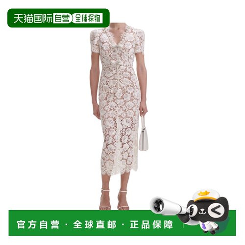 香港直邮Self-Portrait 蕾丝珍珠连衣裙 SS25-146MW新款中长裙