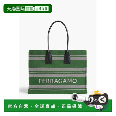 香港直邮Salvatore Ferragamo 菲拉格慕 女士 皮革饰边提花手提包