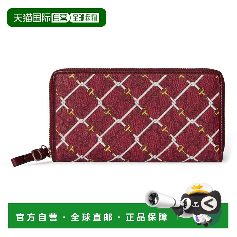 自营欧洲直邮GUCCI古驰 GG女士红色/粉色GG帆布拉链钱包