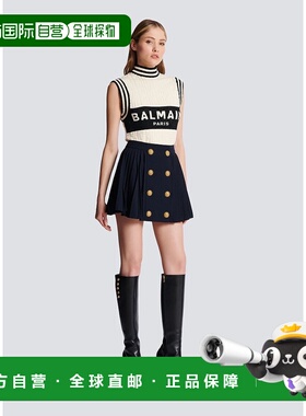 香港直邮Balmain 两排纽扣百褶A字裙半身裙 BF1LB875WC09