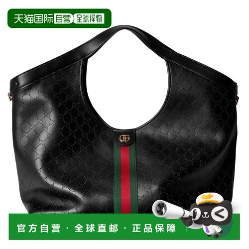 自营欧洲直邮GUCCI古驰 Giglio男士黑色GG皮革大号托特包单肩包