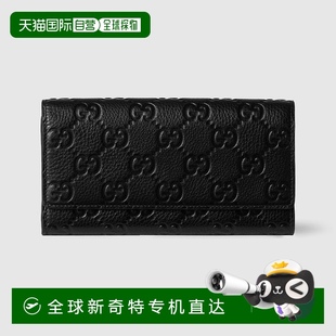 欧洲直邮Gucci古驰女士黑色皮革GG图案欧陆钱包