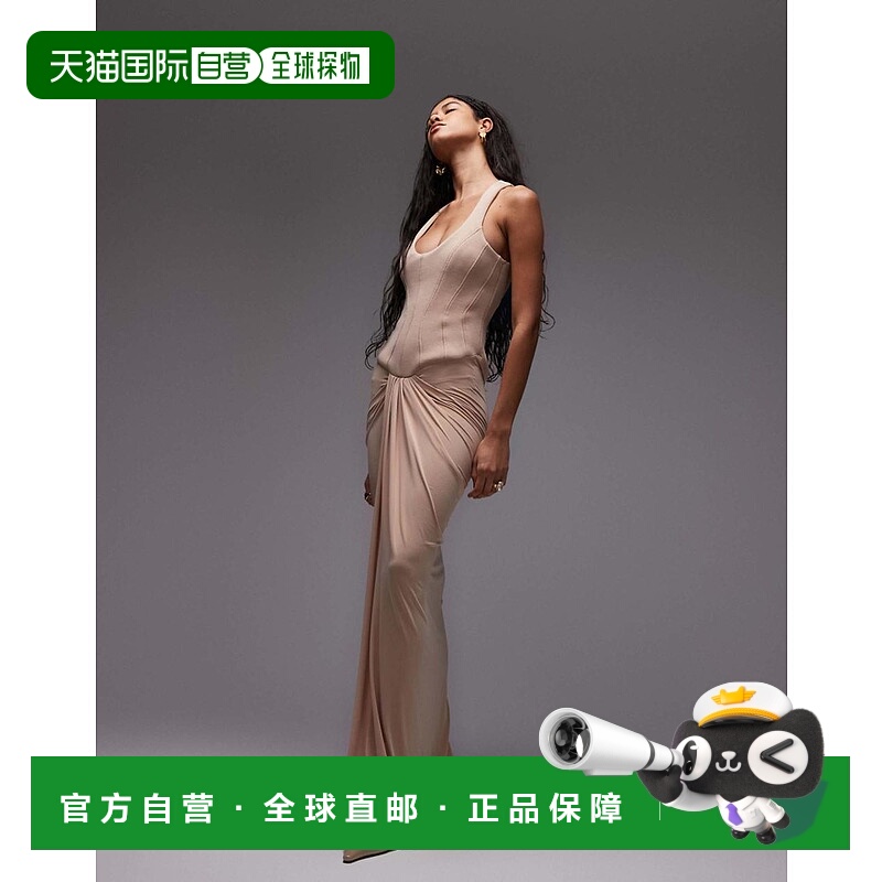 1h可退 香港直邮ASOS 女士 sculpt 设计束腰垂坠裙摆长款连衣裙()