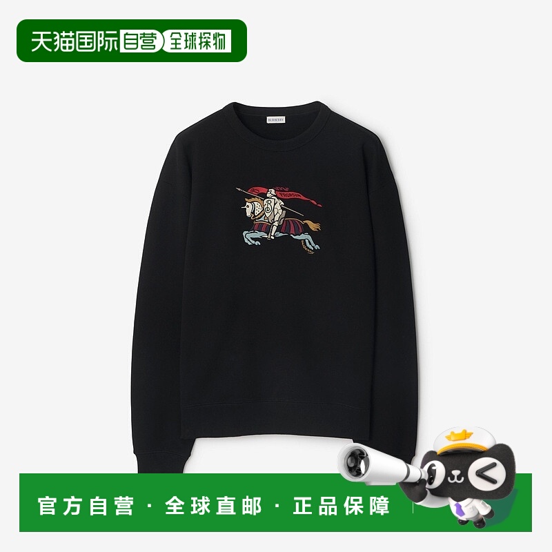 自营欧洲直邮Burberry博柏利 EKD系列男士黑色棉马术骑士徽标卫衣