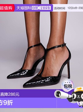 1h可退 香港直邮ASOS 女士 Prime 设计T带高跟鳄鱼纹鞋(黑色)