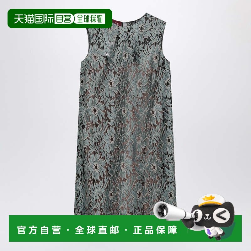 1h可退 香港直邮Gucci 古驰 女士 Sage 绿色花朵蕾丝连衣裙 85754