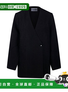 1h可退 香港直邮GANNI 甘尼 女士 长袖西装外套 F9395 black黑色