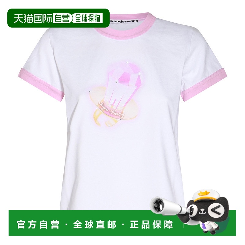 香港直邮Alexander Wang 亚历山大 王 女士 白色粉色棉质T恤 1CC3