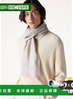 自营欧洲直邮Loro Piana 男士灰白色真丝围巾