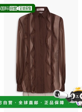 香港直邮valentino 华伦天奴 女士 荷叶边真丝雪纺衬衫 B0AB4Y52U