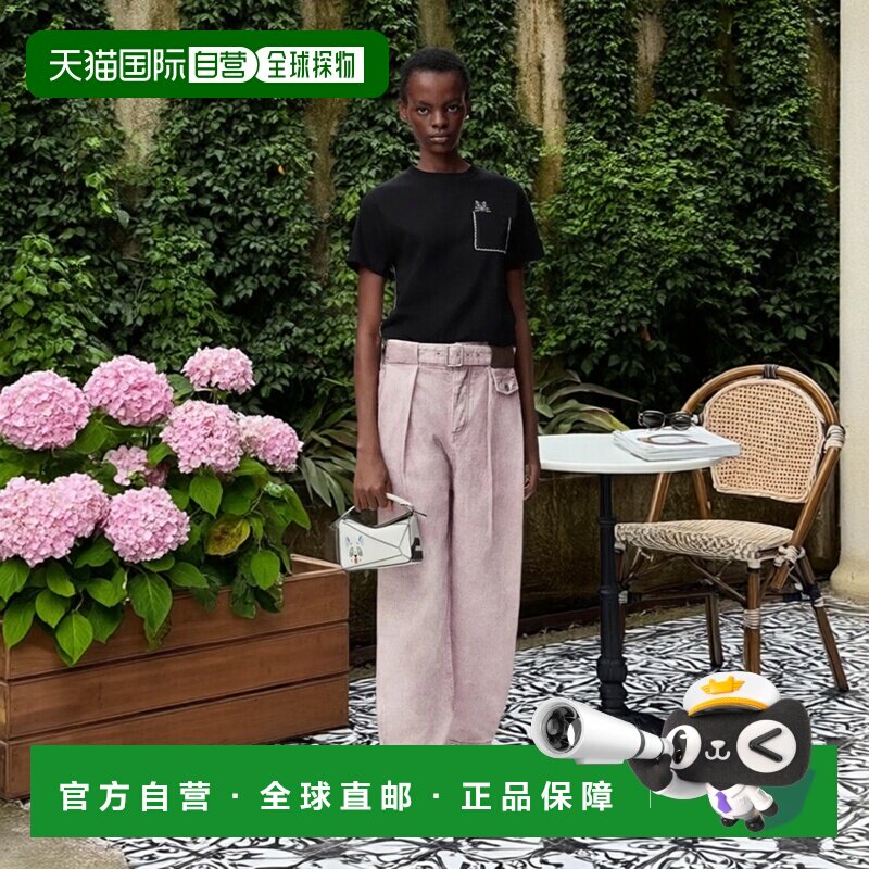 自营欧洲直邮LOEWE罗意威 女士棉质粉色牛仔裤直筒裤腰带
