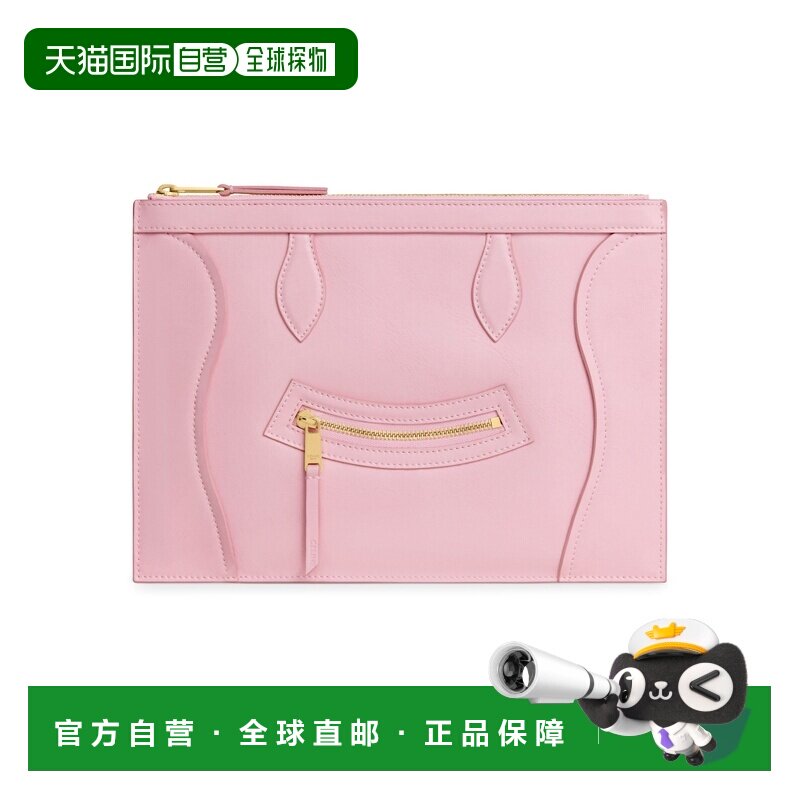 自营1h可退 欧洲直邮CELINE思琳 女士脏粉色亮面小牛皮中号手拿包