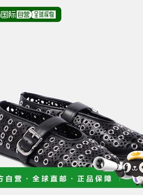 1h可退 香港直邮Alaia 女士 Vienne 精饰皮质芭蕾舞鞋 black黑色