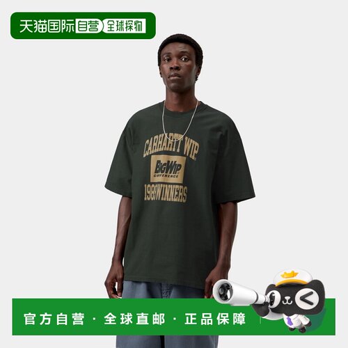 自营欧洲直邮Carhartt WIP 1989 Winners男士深军绿色棉质印花T恤