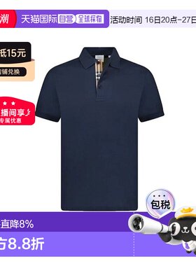 自营Burberry博柏利男士黑色棉混纺纯色直筒短袖Polo衫