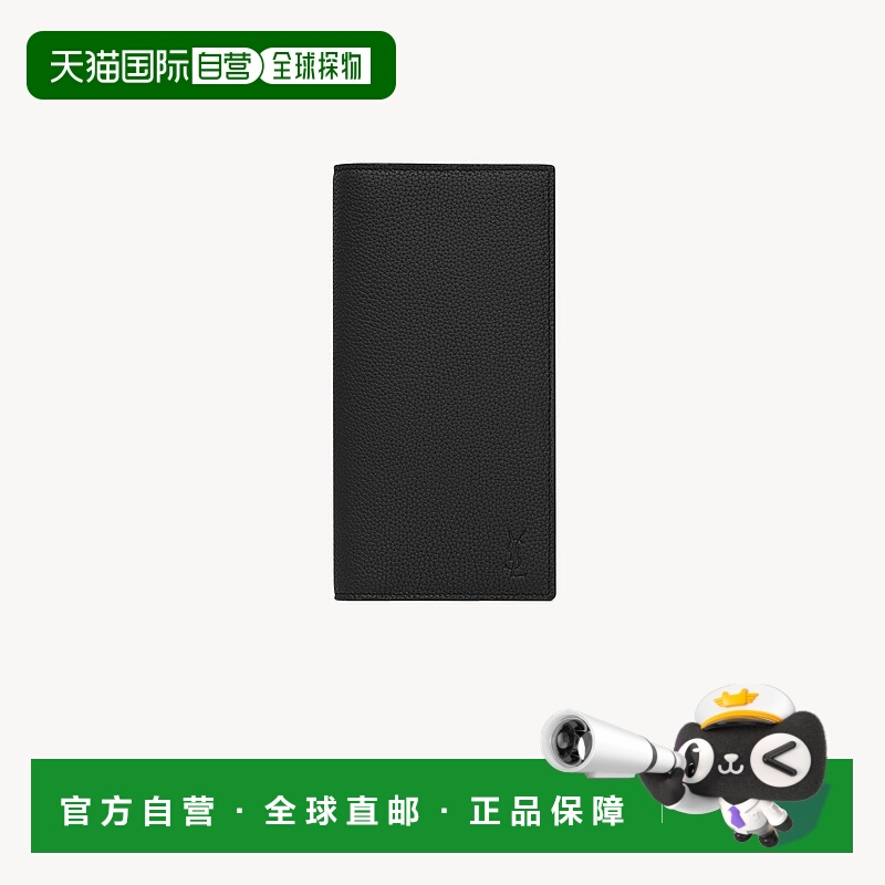 自营欧洲直邮YSL圣罗兰 CASSANDRE系列男士黑色小牛皮双折钱包