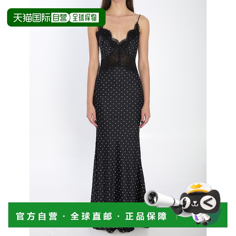 香港直邮Self-Portrait 女士 波尔卡圆点缎面蕾丝长款连衣裙 RS26
