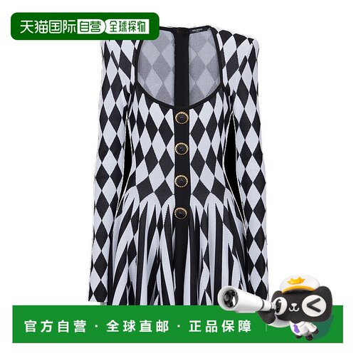 香港直邮Balmain 条纹荷叶边提花性感连衣裙 DF1R9493KG64