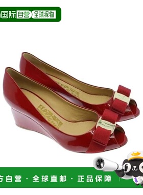 香港直邮Salvatore Ferragamo 蝴蝶结鱼嘴坡跟鞋 053973女鞋