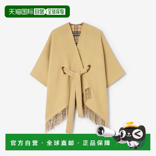 自营欧洲直邮Burberry博柏利 Tay女士沙米色羊毛腰带斗篷