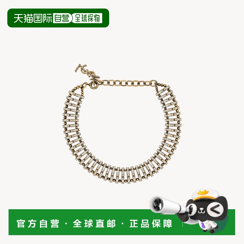 自营欧洲直邮YSL圣罗兰 女士水晶色/青铜色黄铜金字塔造型项链
