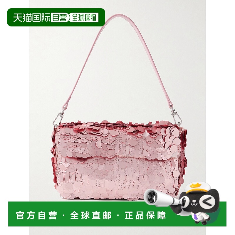 1h可退 香港直邮Staud 女士 Timmy 皮革饰边亮珠片绸缎肩包 H25F6