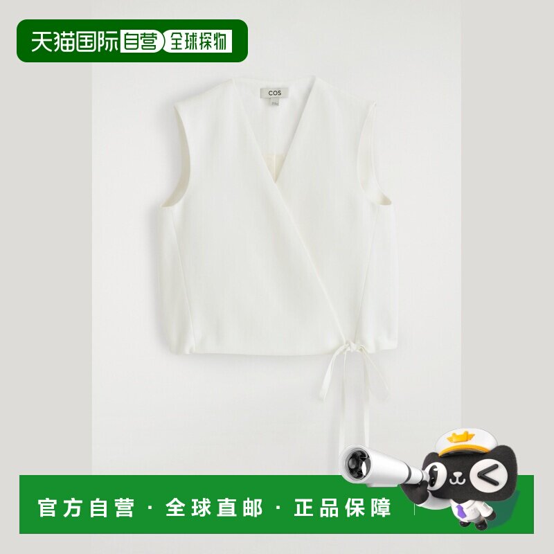 自营欧洲直邮COS 女士白色亚麻混纺系带裹身马甲背心女装图片